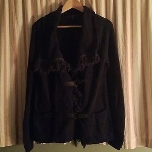 Navy Sweater Fringe Lined Sweater